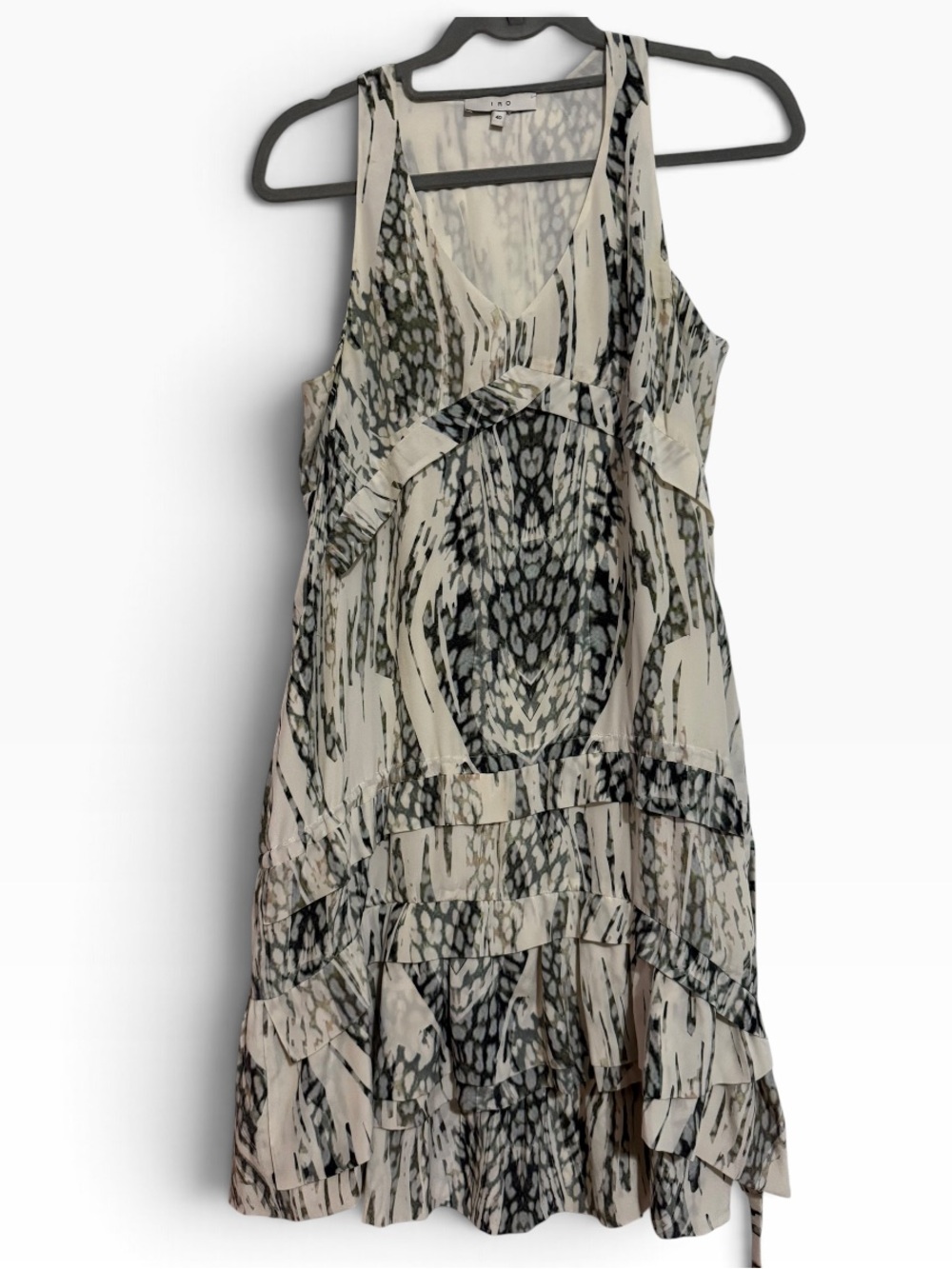 IRO Frigye 100% Silk Abstract Print Ruffle Tiered Mini Dress